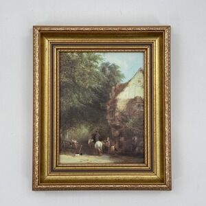 Framed English Country Village Scene Print After Boddington Gilt Frame 11x13